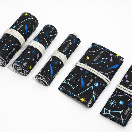 Starry Sky Roll-Up Pencil Case - 24-Slot Canvas Pencil Wrap, 34 x 20 cm Portable Tie Closure Storage for Drawing, Sketching and Art Supplies