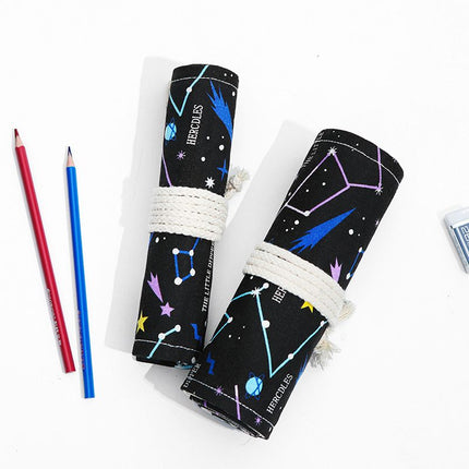 Starry Sky Roll-Up Pencil Case - 24-Slot Canvas Pencil Wrap, 34 x 20 cm Portable Tie Closure Storage for Drawing, Sketching and Art Supplies