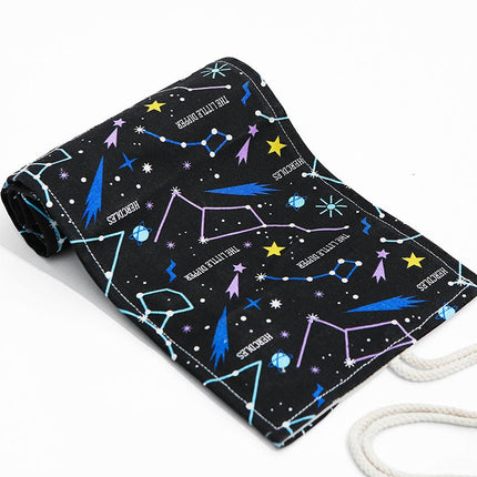 Starry Sky Roll-Up Pencil Case - 48-Slot Canvas Pencil Wrap, 58 x 20 cm Large Capacity Tie Closure Storage for Drawing, Sketching and Art Supplies