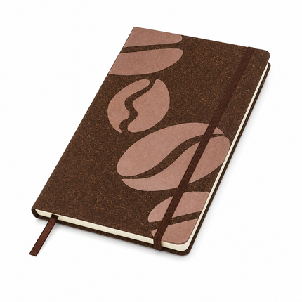 Coffee Pattern Hardcover Notebook - 90 Sheets / 180 Lined Pages, 100gsm Cream Paper with Elastic Closure and Ribbon Bookmark for Notes, Meetings and Journaling