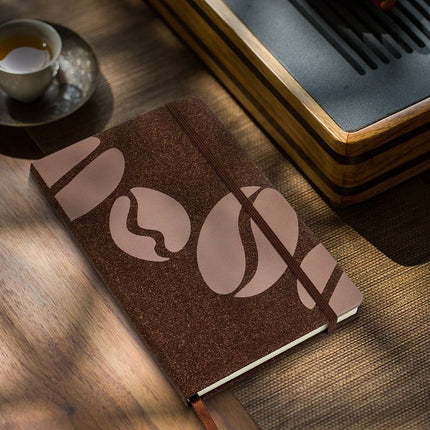 Coffee Pattern Hardcover Notebook - 90 Sheets / 180 Lined Pages, 100gsm Cream Paper with Elastic Closure and Ribbon Bookmark for Notes, Meetings and Journaling