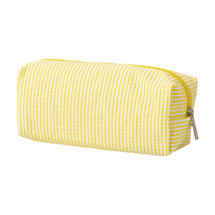 Large Capacity Striped Pencil Case - Yellow and White Fabric Stationery Storage Pouch with Smooth Zipper, 21 x 7.5 x 8 cm for Pens, Pencils and Desk Organisation