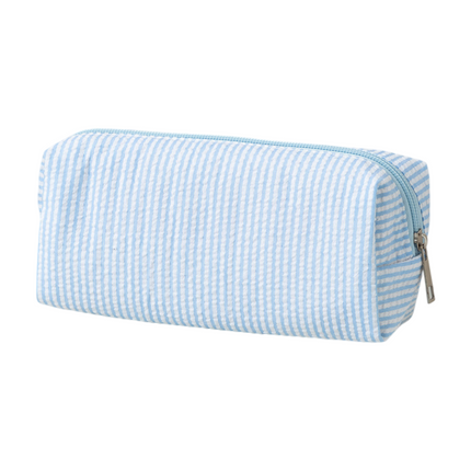 Large Capacity Striped Pencil Case - Blue and White Fabric Stationery Storage Pouch with Smooth Zipper, 21 x 7.5 x 8 cm for Pens, Pencils and Desk Organisation