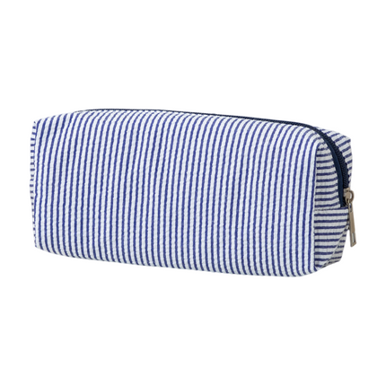 Large Capacity Striped Pencil Case - Navy and White Fabric Stationery Storage Pouch with Smooth Zipper, 21 x 7.5 x 8 cm for Pens, Pencils and Desk Organisation