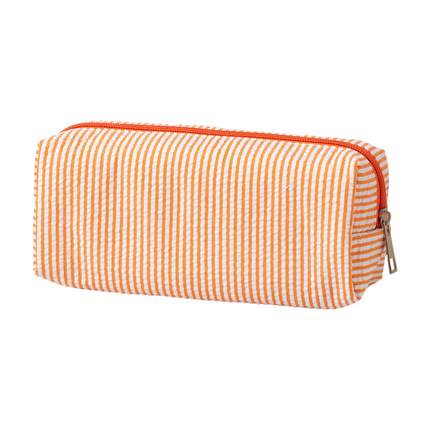 Large Capacity Striped Pencil Case - Orange and White Fabric Stationery Storage Pouch with Smooth Zipper, 21 x 7.5 x 8 cm for Pens, Pencils and Desk Organisation