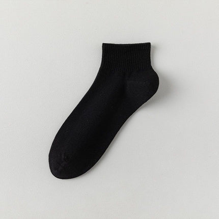 5 Pairs Black Cotton Blend Ankle Socks - Solid Colour Breathable Short Socks with Ribbed Cuffs, Soft Everyday Casual Socks for Work, Sport and Daily Wear
