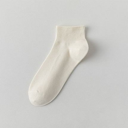 5 Pairs White Cotton Blend Ankle Socks - Solid Colour Breathable Short Socks with Ribbed Cuffs, Soft Everyday Casual Socks for Work, Sport and Daily Wear