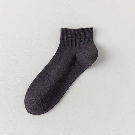 5 Pairs Dark Gray Cotton Blend Ankle Socks - Solid Colour Breathable Short Socks with Ribbed Cuffs, Soft Everyday Casual Socks for Work, Sport and Daily Wear