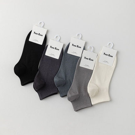 5 Pairs Dark Gray Cotton Blend Ankle Socks - Solid Colour Breathable Short Socks with Ribbed Cuffs, Soft Everyday Casual Socks for Work, Sport and Daily Wear