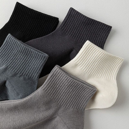 5 Pairs Light Gray Cotton Blend Ankle Socks - Solid Colour Breathable Short Socks with Ribbed Cuffs, Soft Everyday Casual Socks for Work, Sport and Daily Wear