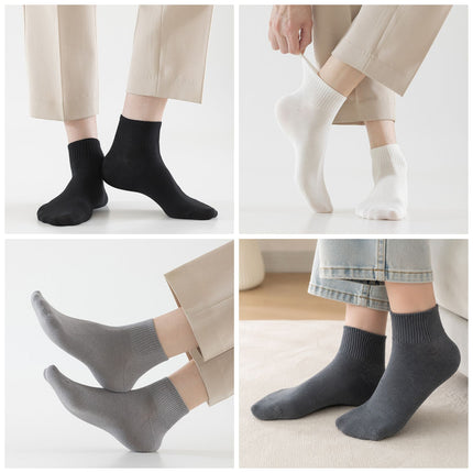 5 Pairs Hazy Blue Cotton Blend Ankle Socks - Solid Colour Breathable Short Socks with Ribbed Cuffs, Soft Everyday Casual Socks for Work, Sport and Daily Wear