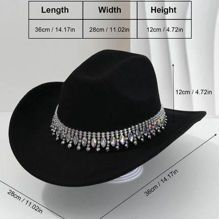 Rhinestone Cowboy Hat - Camel Western Hat with Iridescent Gemstone Fringe Band, Wide Curved Brim for Weddings, Parties, Festivals and Stage Outfits