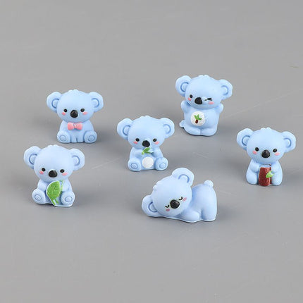 6-Pack Mini Koala Figurines - Cute 3D Resin Animal Ornaments, Assorted Designs for DIY Crafts, Desk, Car, Shelf and Small Decorative Displays