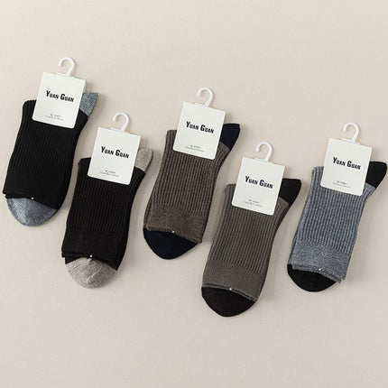 5 Pairs Men's Ribbed Crew Socks - Assorted Dark Colours, Soft Stretch Mid-Calf Business Casual Socks for Work, Everyday Wear and Cooler Weather