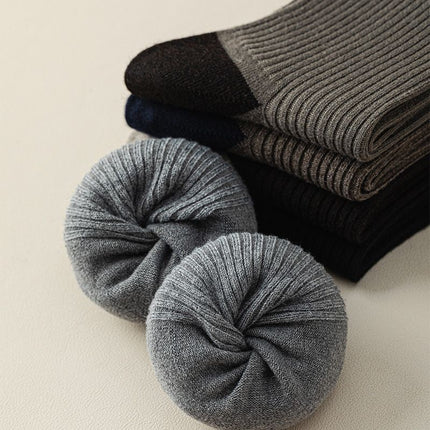 5 Pairs Men's Ribbed Crew Socks - Assorted Dark Colours, Soft Stretch Mid-Calf Business Casual Socks for Work, Everyday Wear and Cooler Weather