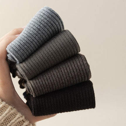 5 Pairs Men's Ribbed Crew Socks - Assorted Dark Colours, Soft Stretch Mid-Calf Business Casual Socks for Work, Everyday Wear and Cooler Weather