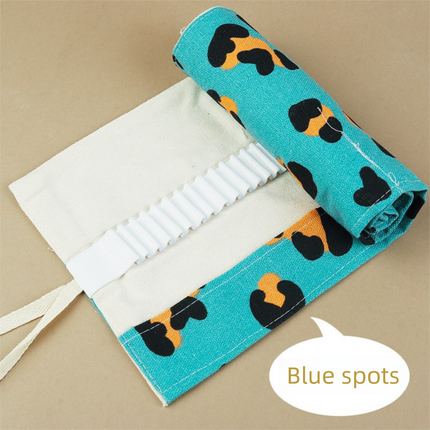 108-Slot Print Canvas Pencil Roll (Blue stripes)- Large Capacity Roll-Up Pencil Case with Individual Holders and Tie Closure for Coloured Pencils, Drawing and Sketching