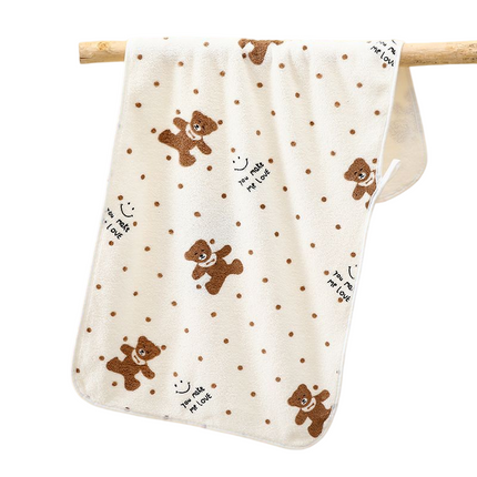 Beige 5-Piece Soft Absorbent Towel Set - Bear Print Face and Bath Towels with Bound Edges, Soft Quick-Drying Towels for Bathroom, Home and Everyday Use