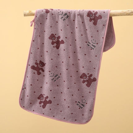 Purple 5-Piece Soft Absorbent Towel Set - Bear Print Face and Bath Towels with Bound Edges, Soft Quick-Drying Towels for Bathroom, Home and Everyday Use