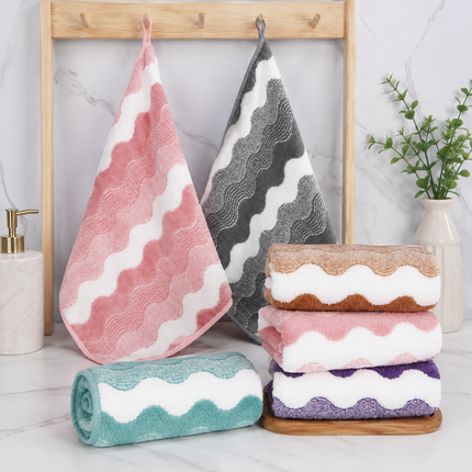 Brown 5-Pack Wave Pattern Towels - Thick Soft Absorbent Face Towels with Bound Edges, Quick-Drying Skin-Friendly Towels for Bathroom, Washing and Shower Use