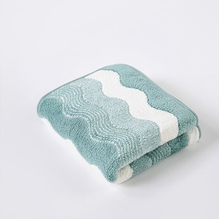 Green 5-Pack Wave Pattern Towels - Thick Soft Absorbent Face Towels with Bound Edges, Quick-Drying Skin-Friendly Towels for Bathroom, Washing and Shower Use