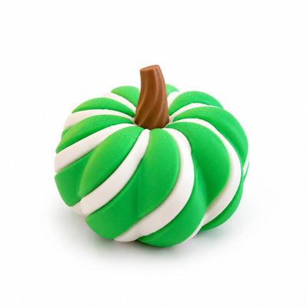 3D Printed Spiral Pumpkin Decoration - Green and White Twisted Rib Design, Lightweight Halloween Tabletop Ornament for Autumn Home and Party Decor