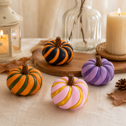 3D Printed Spiral Pumpkin Decoration - Orange and Green Twisted Rib Design, Lightweight Halloween Tabletop Ornament for Autumn Home and Party Decor
