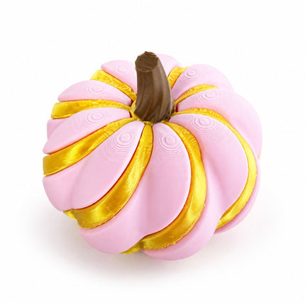 3D Printed Spiral Pumpkin Decoration - Pink and Gold Twisted Rib Design, Lightweight Halloween Tabletop Ornament for Autumn Home and Party Decor