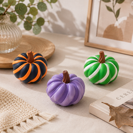 3D Printed Spiral Pumpkin Decoration - Orange and Yellow Twisted Rib Design, Lightweight Halloween Tabletop Ornament for Autumn Home and Party Decor