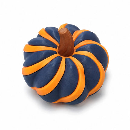 2 Pack 3D Printed Spiral Pumpkin Decoration - Blue and Orange Twisted Rib Design, Lightweight Halloween Tabletop Ornament for Autumn Home and Party Decor
