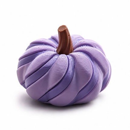 2 Pack 3D Printed Spiral Pumpkin Decoration - Dark Purple Twisted Rib Design, Lightweight Halloween Tabletop Ornament for Autumn Home and Party Decor