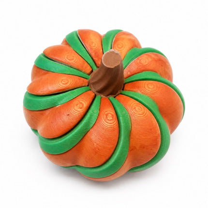 2 Pack 3D Printed Spiral Pumpkin Decoration - Orange and Green Twisted Rib Design, Lightweight Halloween Tabletop Ornament for Autumn Home and Party Decor