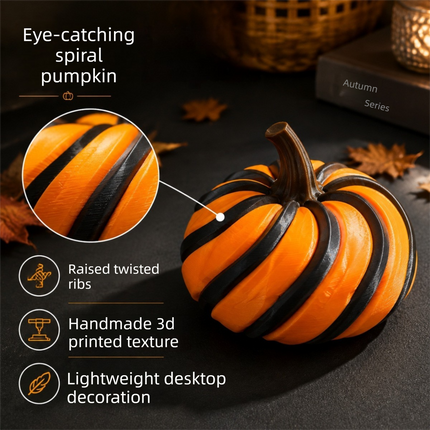 2 Pack 3D Printed Spiral Pumpkin Decoration - Pink and Gold Twisted Rib Design, Lightweight Halloween Tabletop Ornament for Autumn Home and Party Decor
