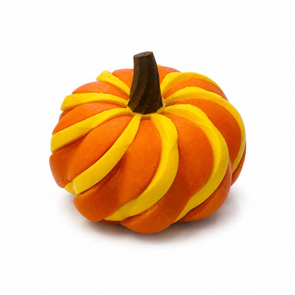 2 Pack 3D Printed Spiral Pumpkin Decoration - Orange and Yellow Twisted Rib Design, Lightweight Halloween Tabletop Ornament for Autumn Home and Party Decor
