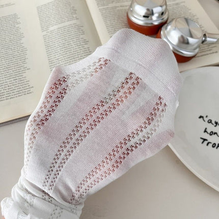 4 Pairs Mixed Colors Women's Lace Trim Socks - Lightweight Sheer Mesh Crew Socks with Ruffle Cuffs, Breathable Solid Colour Fashion Socks for Everyday Wear