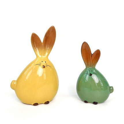 2 Piece Ceramic Rabbit Figurine Set - Cute Glossy Bunny Ornaments in Two Sizes, Decorative Animal Accents for Living Room, Bedroom, Shelf and Tabletop Decor