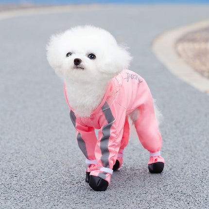 Pink Full Body Dog Raincoat with Waterproof Boots and Clear Visor Hood (S)- Reflective 4-Leg Puppy Rain Suit for Small Dogs, Easy Clean Pet Outdoor Gear