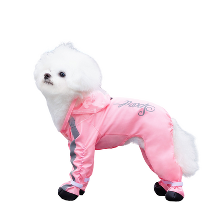 Pink Full Body Dog Raincoat with Waterproof Boots and Clear Visor Hood (L)- Reflective 4-Leg Puppy Rain Suit for Small Dogs, Easy Clean Pet Outdoor Gear