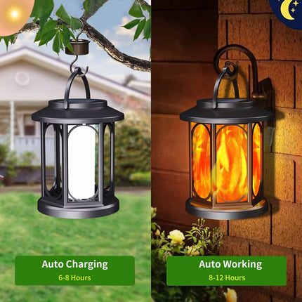 Solar Flame Lantern - Flickering Flame Effect Outdoor Hanging Garden Light with 600mAh Battery for Patio, Yard, Pathway, Lawn and Landscape Decor