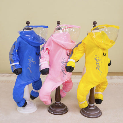 Blue Full Body Dog Raincoat with Waterproof Boots and Clear Visor Hood (S)- Reflective 4-Leg Puppy Rain Suit for Small Dogs, Easy Clean Pet Outdoor Gear