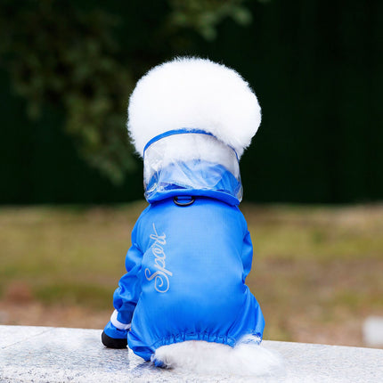 Blue Full Body Dog Raincoat with Waterproof Boots and Clear Visor Hood (L)- Reflective 4-Leg Puppy Rain Suit for Small Dogs, Easy Clean Pet Outdoor Gear
