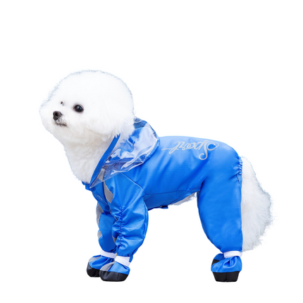 Blue Full Body Dog Raincoat with Waterproof Boots and Clear Visor Hood (XL)- Reflective 4-Leg Puppy Rain Suit for Small Dogs, Easy Clean Pet Outdoor Gear