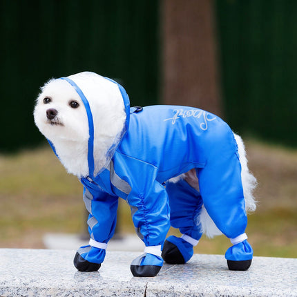Blue Full Body Dog Raincoat with Waterproof Boots and Clear Visor Hood (XL)- Reflective 4-Leg Puppy Rain Suit for Small Dogs, Easy Clean Pet Outdoor Gear