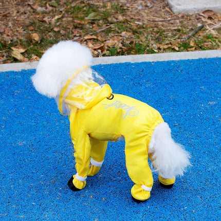 Yellow Full Body Dog Raincoat with Waterproof Boots and Clear Visor Hood (S)- Reflective 4-Leg Puppy Rain Suit for Small Dogs, Easy Clean Pet Outdoor Gear