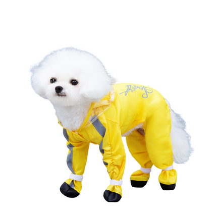 Yellow Full Body Dog Raincoat with Waterproof Boots and Clear Visor Hood (M)- Reflective 4-Leg Puppy Rain Suit for Small Dogs, Easy Clean Pet Outdoor Gear