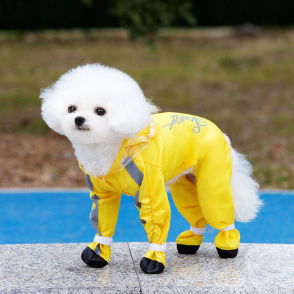 Yellow Full Body Dog Raincoat with Waterproof Boots and Clear Visor Hood (XXL)- Reflective 4-Leg Puppy Rain Suit for Small Dogs, Easy Clean Pet Outdoor Gear