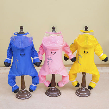 Yellow Full Body Dog Raincoat with Waterproof Boots and Clear Visor Hood (XXL)- Reflective 4-Leg Puppy Rain Suit for Small Dogs, Easy Clean Pet Outdoor Gear