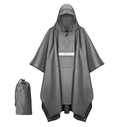 Gray Unisex Hooded Rain Poncho - Lightweight Packable Outdoor Rain Cape with Reflective Pocket, Adjustable Hood and Grommets for Hiking, Camping and Travel