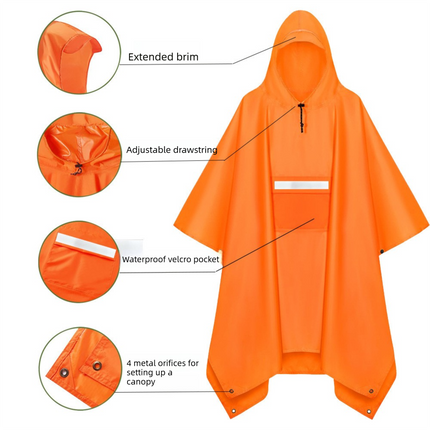 Gray Unisex Hooded Rain Poncho - Lightweight Packable Outdoor Rain Cape with Reflective Pocket, Adjustable Hood and Grommets for Hiking, Camping and Travel