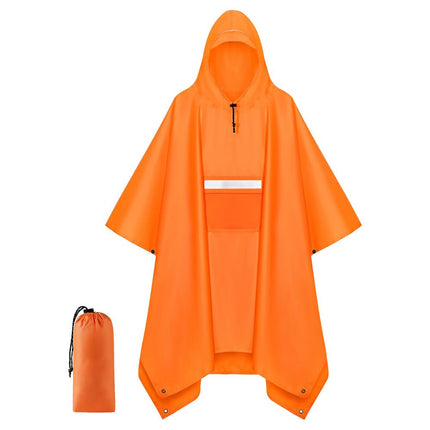 Orange Unisex Hooded Rain Poncho - Lightweight Packable Outdoor Rain Cape with Reflective Pocket, Adjustable Hood and Grommets for Hiking, Camping and Travel